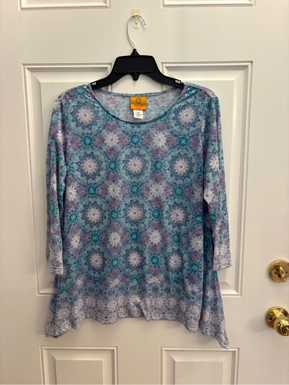 Ruby Rd. Blue Teal Purple Medallion Long Sleeve Top